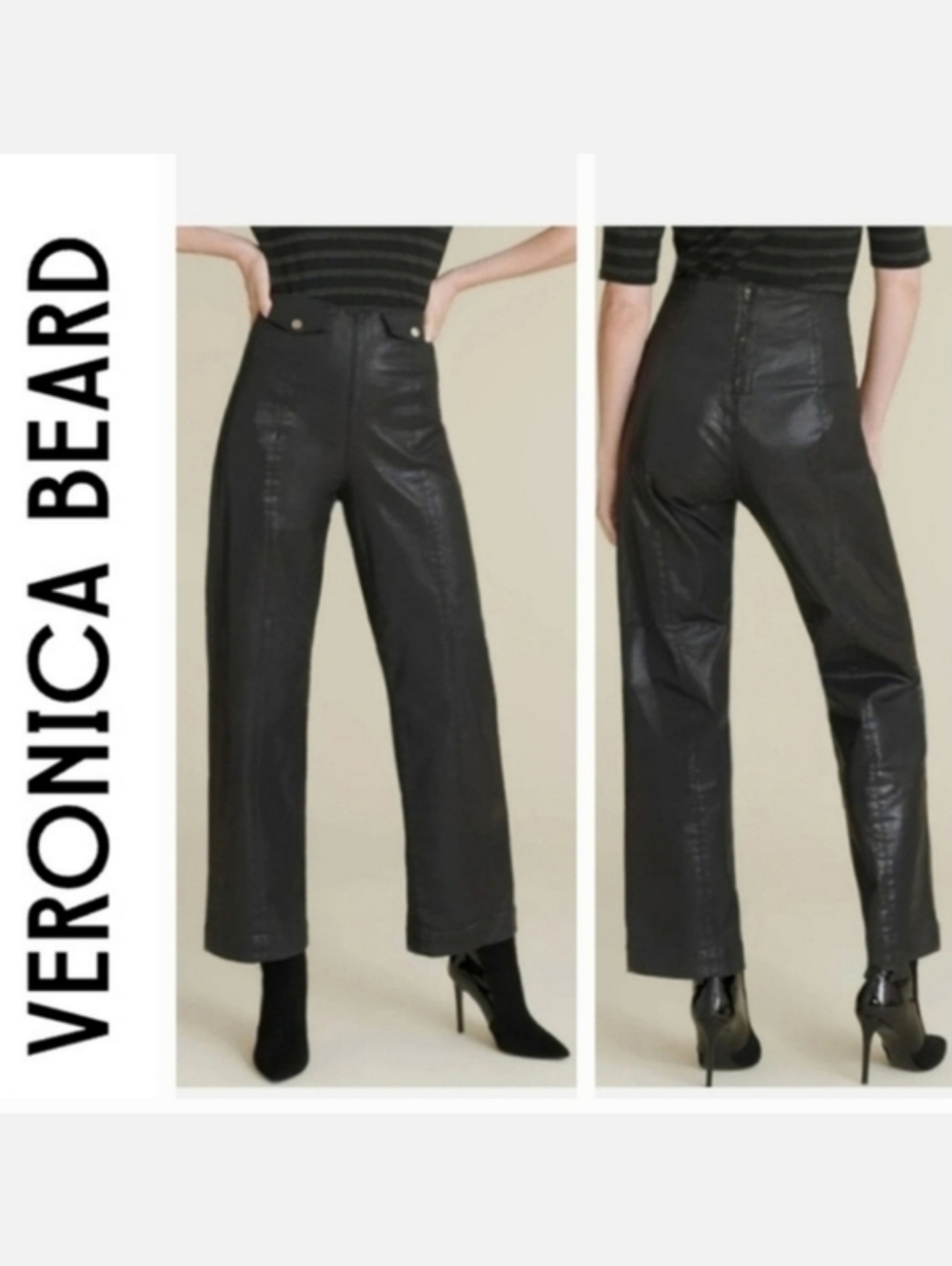 Veronica Beard BRINLEY Extra High Rise Wide Crop Pants in Coated Black Sz 26/2